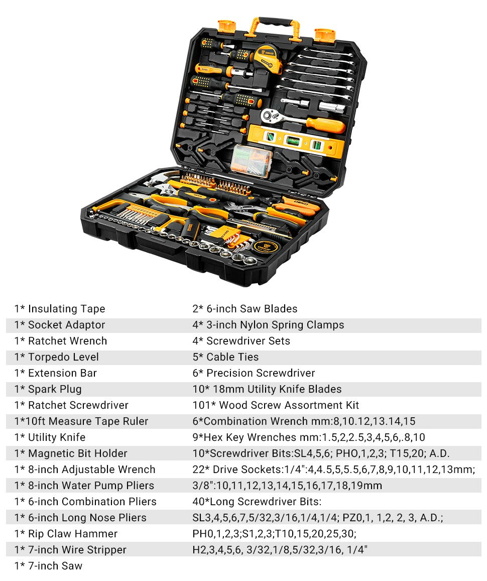 Conjunto de Ferramentas Manuais DEKO 228 Peças com Chave de Soquete e Caixa de Ferramentas de Plástico para Reparo Automotivo