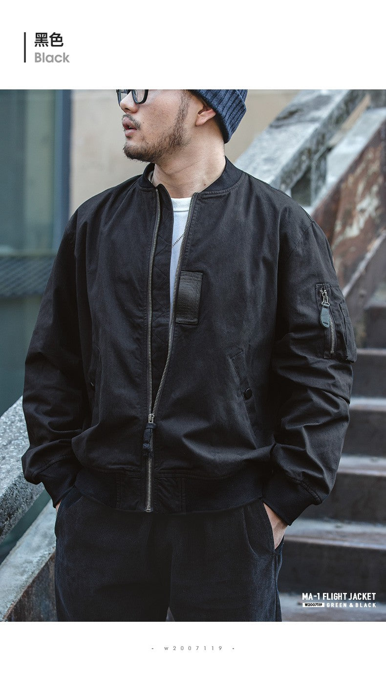 Maden Men's MA-1 Flight Bomber Jackets and T-shirts Vintage Air Pilot Jacket Green Baseball Suit Coat 2 Piece Tops