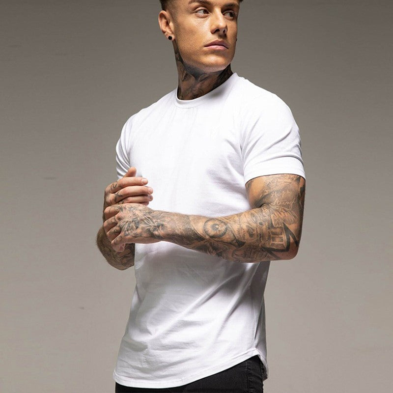 Plain Summer Workout Gym T-Shirt Mens Cotton Short Sleeves T Shirt Casual Tee Tops O-neck Streetwear Fashion Sports Clothing