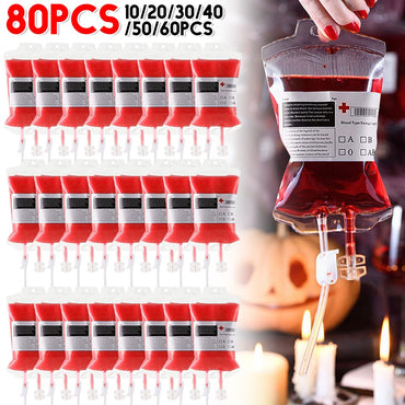 60-10PCS Empty Blood Bags Energy Drinks for Halloween Zombie Vampire Costume Props Nurse Graduation Theme Party Favors Drink Pou