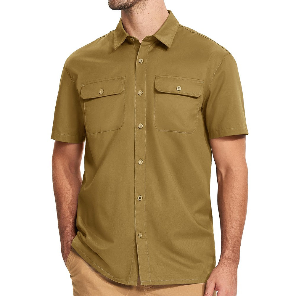 TACVASEN Quick Dry Short Sleeve Shirts Mens Casual Button Up Cargo Shirt Summer Hiking Fishing Trekking Work Shirts Outdoor Male