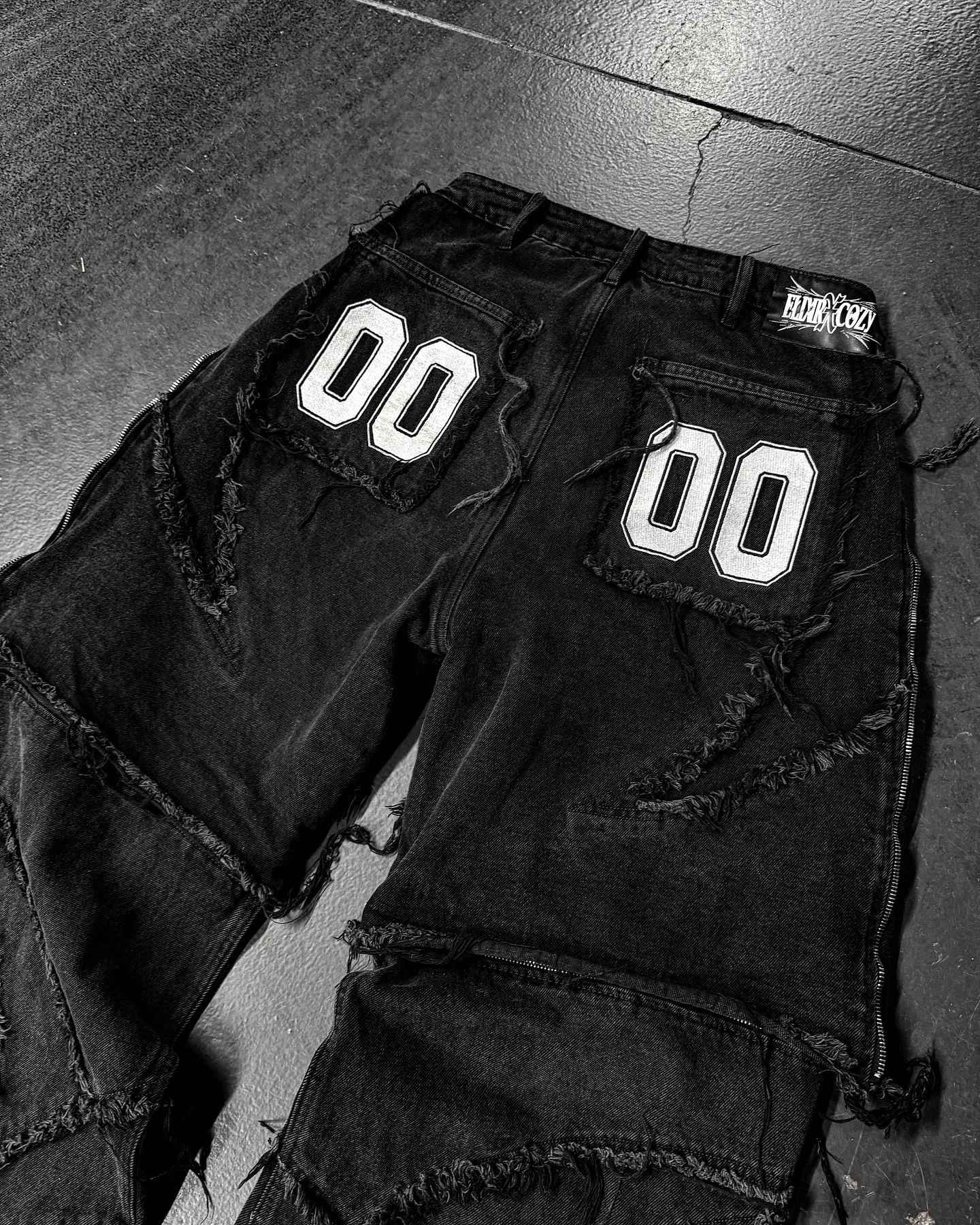 Elixir X Cozy Detachable Jeans Retro Punk Streetwear Ziipper Patchwork Stripe Denim Pants Men Black Baggy Hip Hop Splicing Jeans