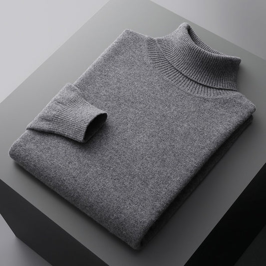 100%Merino Wool Lapel Sweater Men's Turtleneck Loose Knit Pullovers Youth Business Casual Joker Tops Warm Solid Color Base Shirt