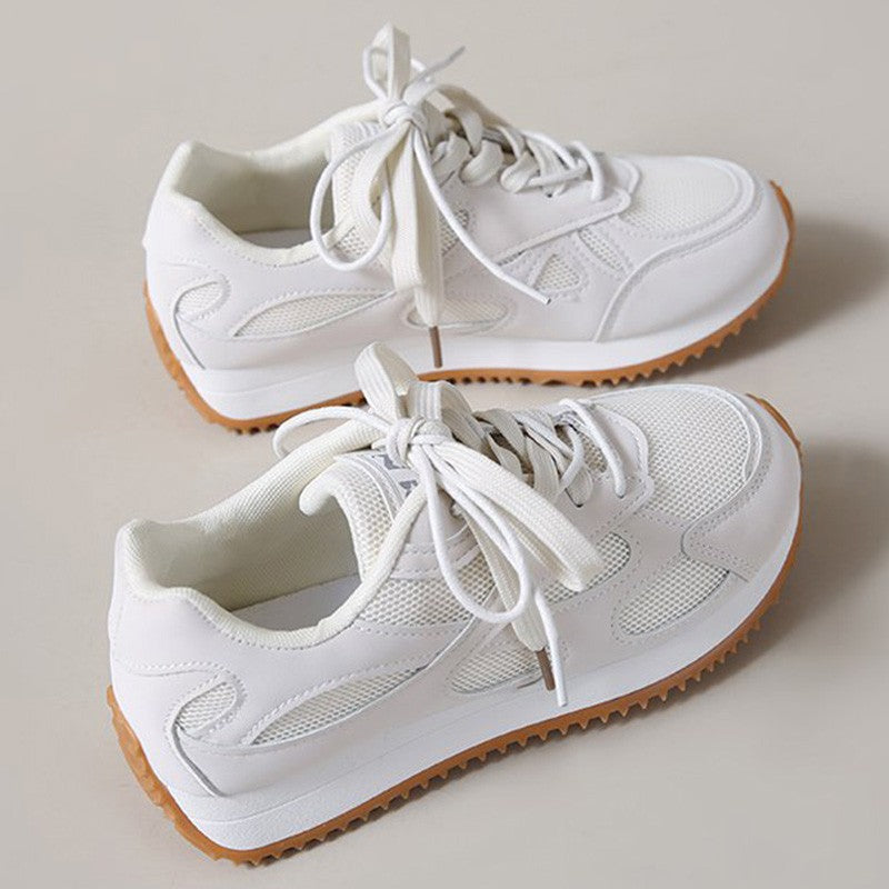 Gray Lace Up Sneakers for Women Breathable Mesh Sports Shoes Woman Autumn Winter Non Slip Soft Insole Vulcanize Shoes Mujer