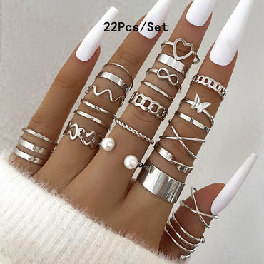 23Pcs Fashion Knuckle Rings Set For Women Crystal Star Moon Eye Wave Gold Silver Color Rings Female Trendy Party Jewelry Gift