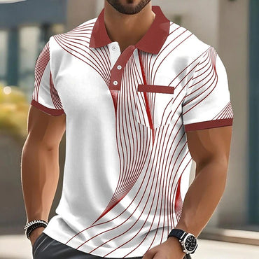 Summer Fashion Short Sleeve Men's Polo Shirts Stripe 3d Print Lapel Man Top High Quality Oversized Male Shirt Casual Clothing