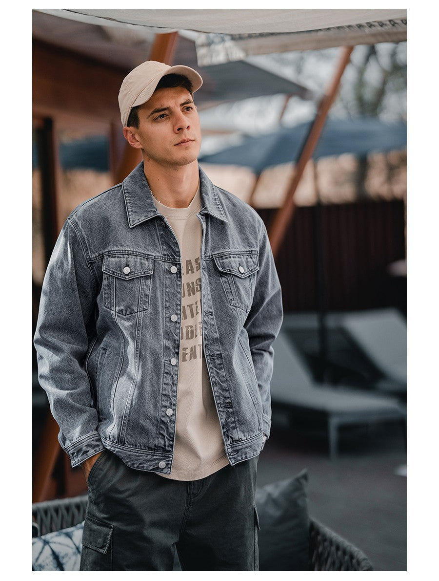 SIMWOOD 2025 Autumn New Oversize Denim Jackets Men 12oz Washed Classical Denim Coats