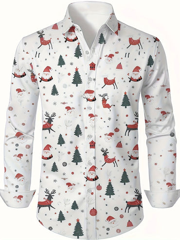 Christmas Festival Theme Men's 3D Printed Formal Shirts Santa Claus Elk Graphic Long Sleeve Shirt Fashion Men's Shirts For Men