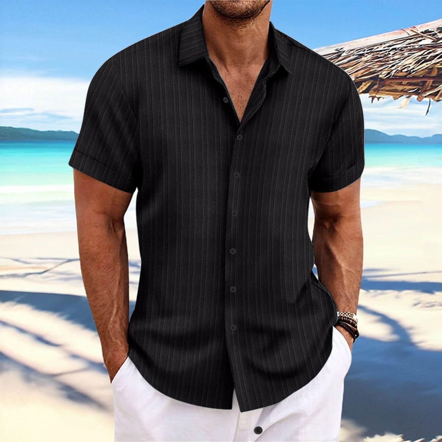 New retro style summer men's casual beach style shirt lapel short sleeve loose top Handsome shirt size S-3XL