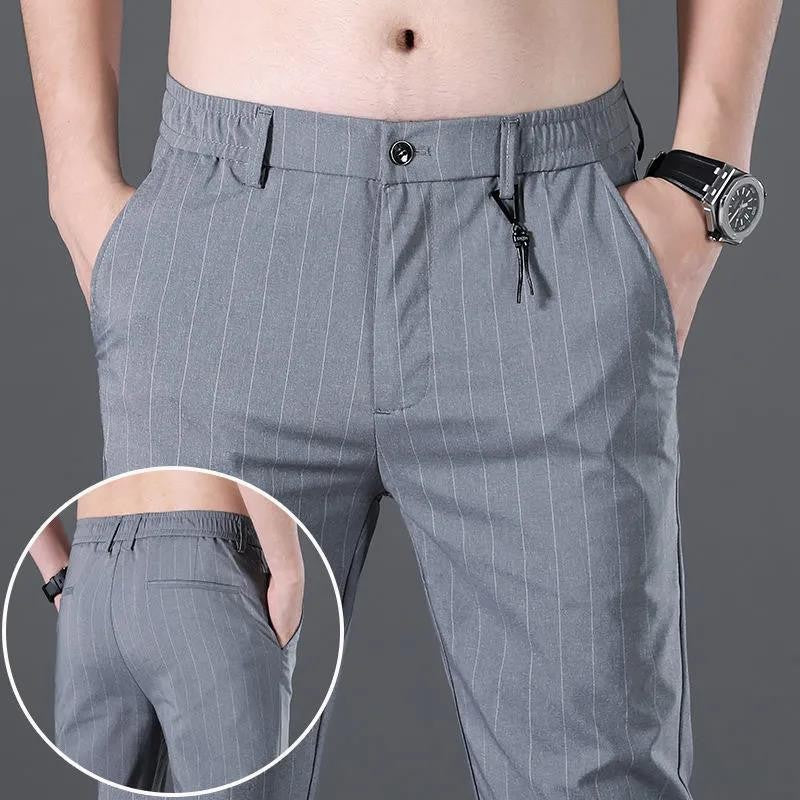 Male Suit Trousers Check Cooling Ice Silk Plaid Straight Up Clothes Offer Slacks Designer Men's Summer Pants Fabric 2024 Classic
