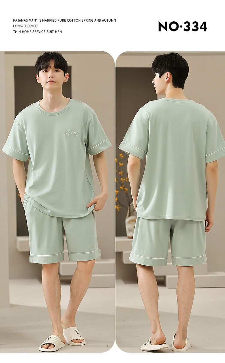 2023 New Men's Nightwear Summer Thin Soft Homewear Youth Boy Short Sleeping Top & Pant Pajamas Set Male Sleepwear Big Size