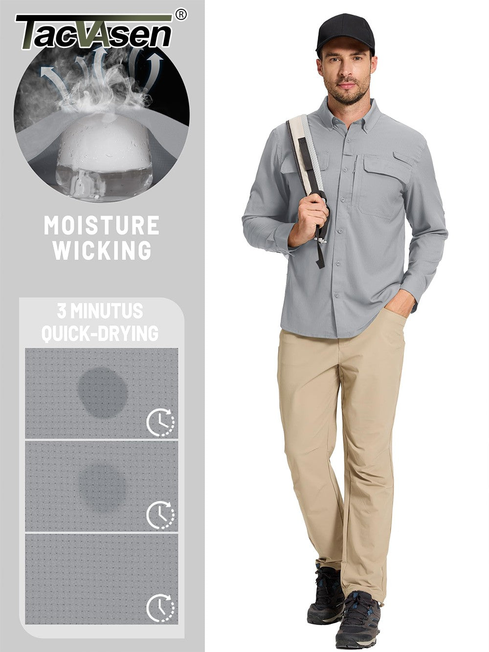 TACVASEN UV Block Fishing Shirts Mens Sun Protection Quick Dry Long Sleeve Shirts Mesh Breathable Hiking Cargo Shirts Work Shirt