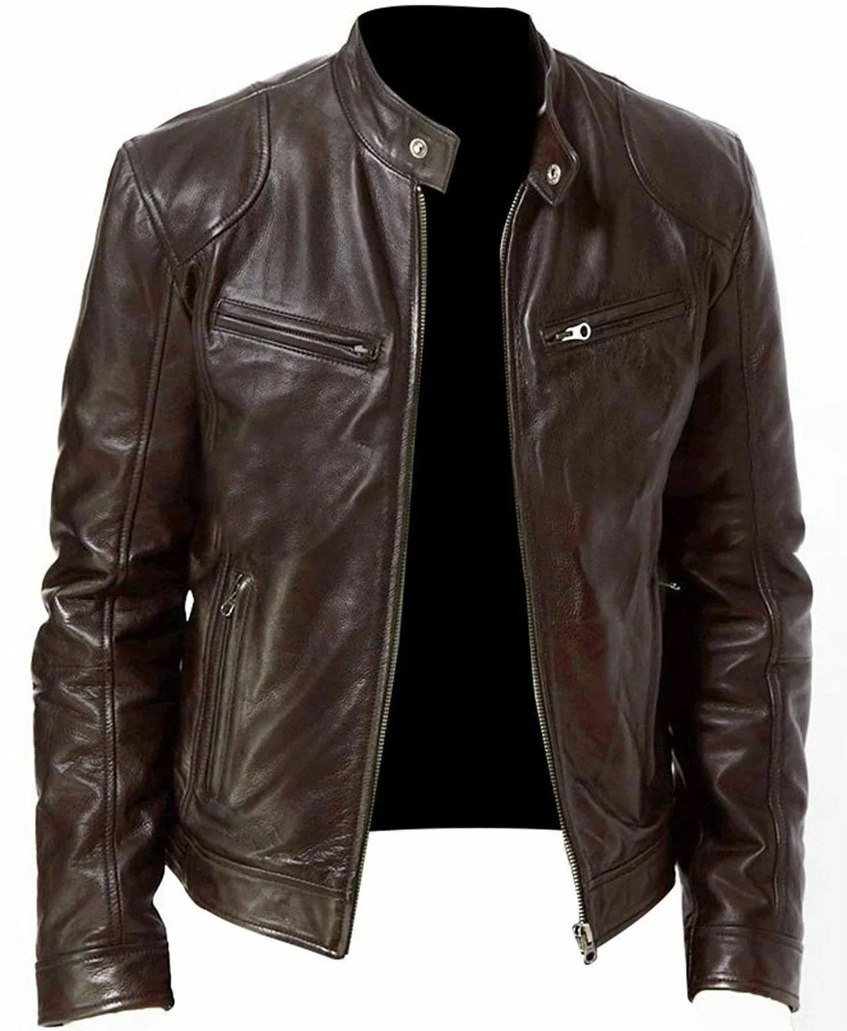 2025 Autumn/Winter New Fashionable PU Leather Men's Casual Jacket Wholesale Amazon European Style Motorcycle Leather Coat