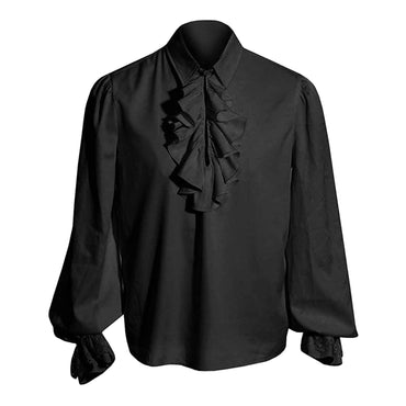 Medieval Viking Shirts Men's Autumn Casual Shirts Steampunk Cosplay Bandage Long Sleeve Ruffled Shirt Gothic Blouse Tops