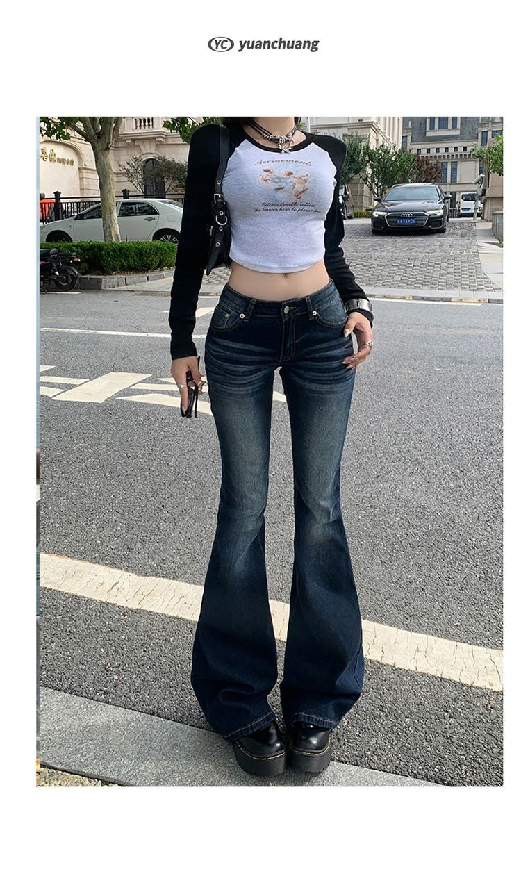 High Waist Jeans Womens Fashion Personality Slim Fit Retro Bell Bottoms Trousers Autumn Winter Jeans Women's Pants Women Pants