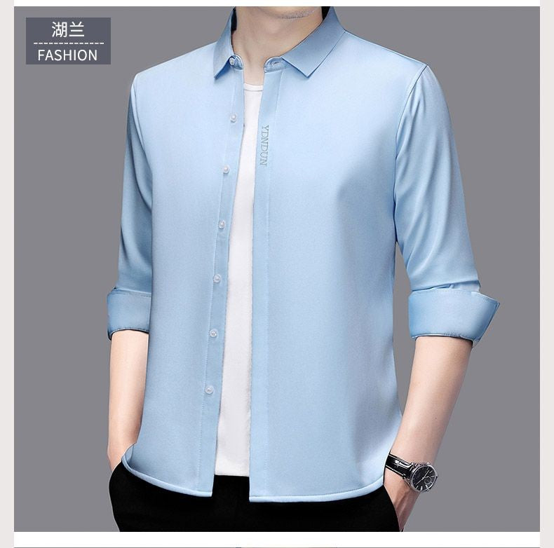 High End Mulberry Silk Men Business Shirt Long Sleeve Button Invisible Elastic Tops Wrinkle Resistant Luxurious Men Shirt
