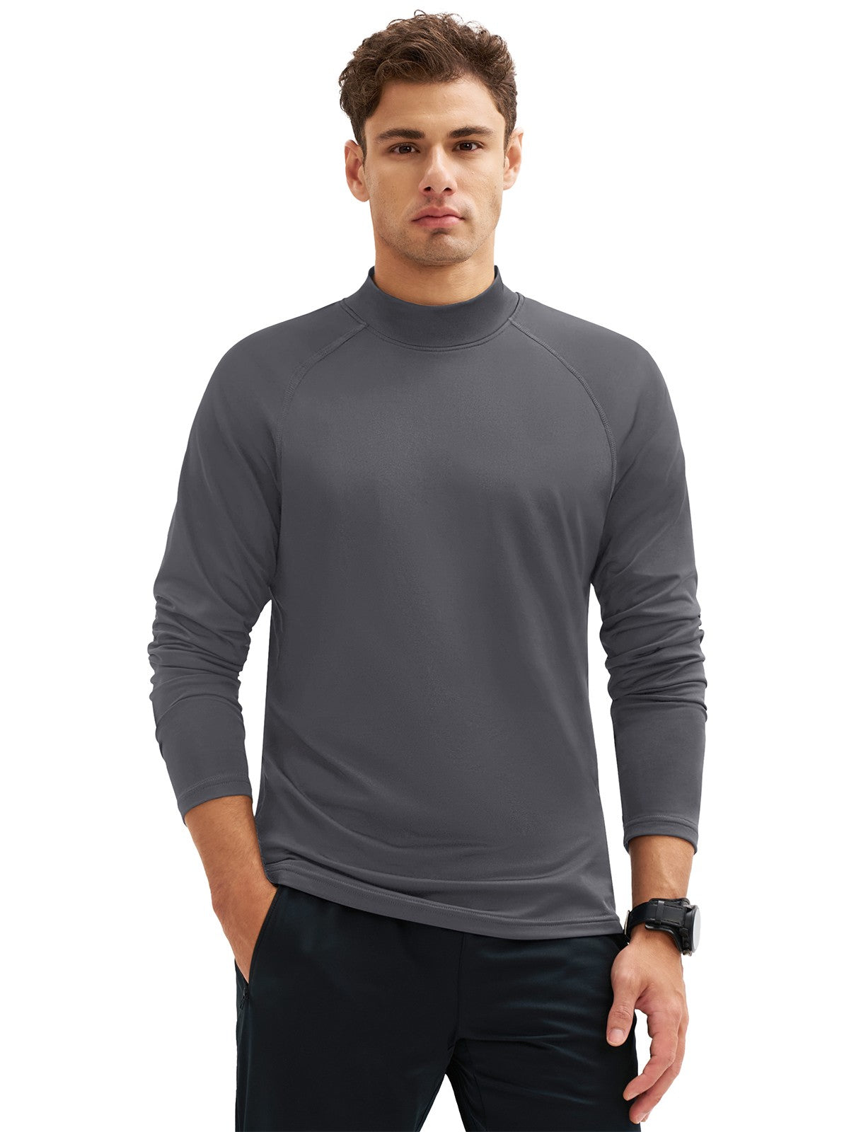 TACVASEN Mock Neck Thermal T-shirts Mens Micro-fleece Lined Long Sleeves Spring Athletic Workout Base Layer Pullover Tops Male