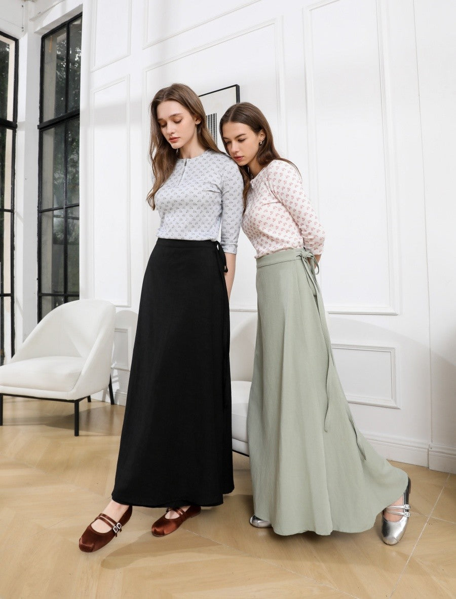AS 2025 spring summer woman  linen one pieces  wrap skirts adjustable waist 2cm