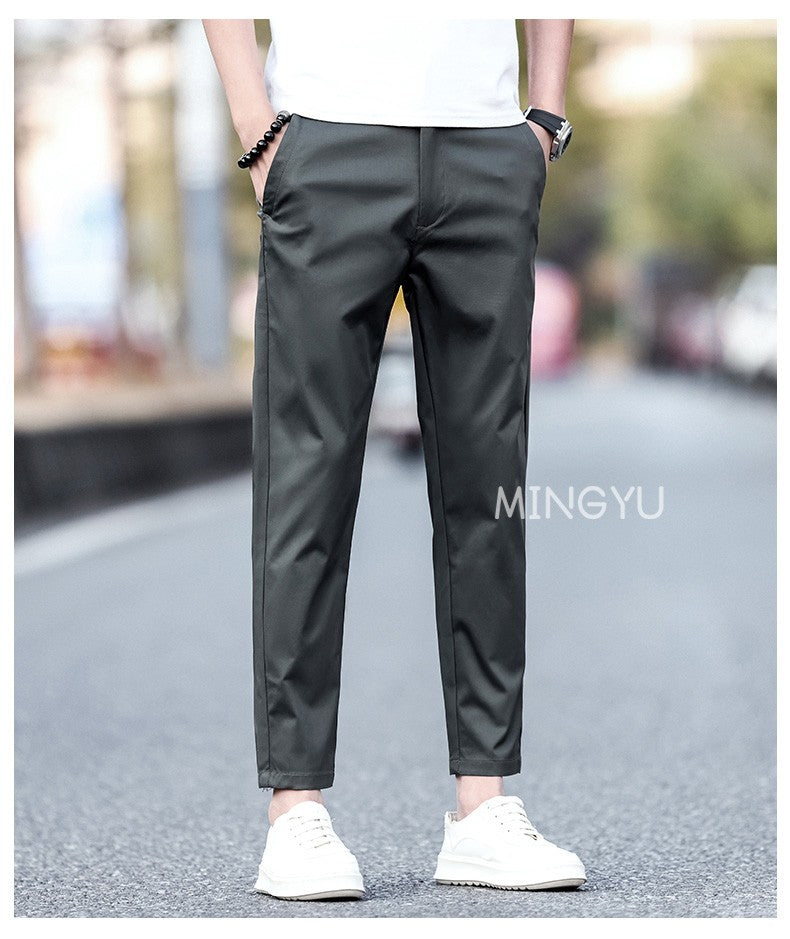 2025 New Summer Cotton Ankle Length Pants Men Slim Elastic Waist Jogger Outdoors Korean Work Suit Casual Trousers Male 28-38
