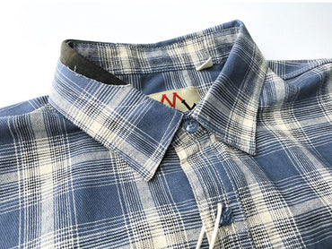 2025 Summer New American Retro Short Sleeve Lapel Plaid Cargo Shirt Men's Simple 100% Cotton Washed Single Pocket Casual Blouses