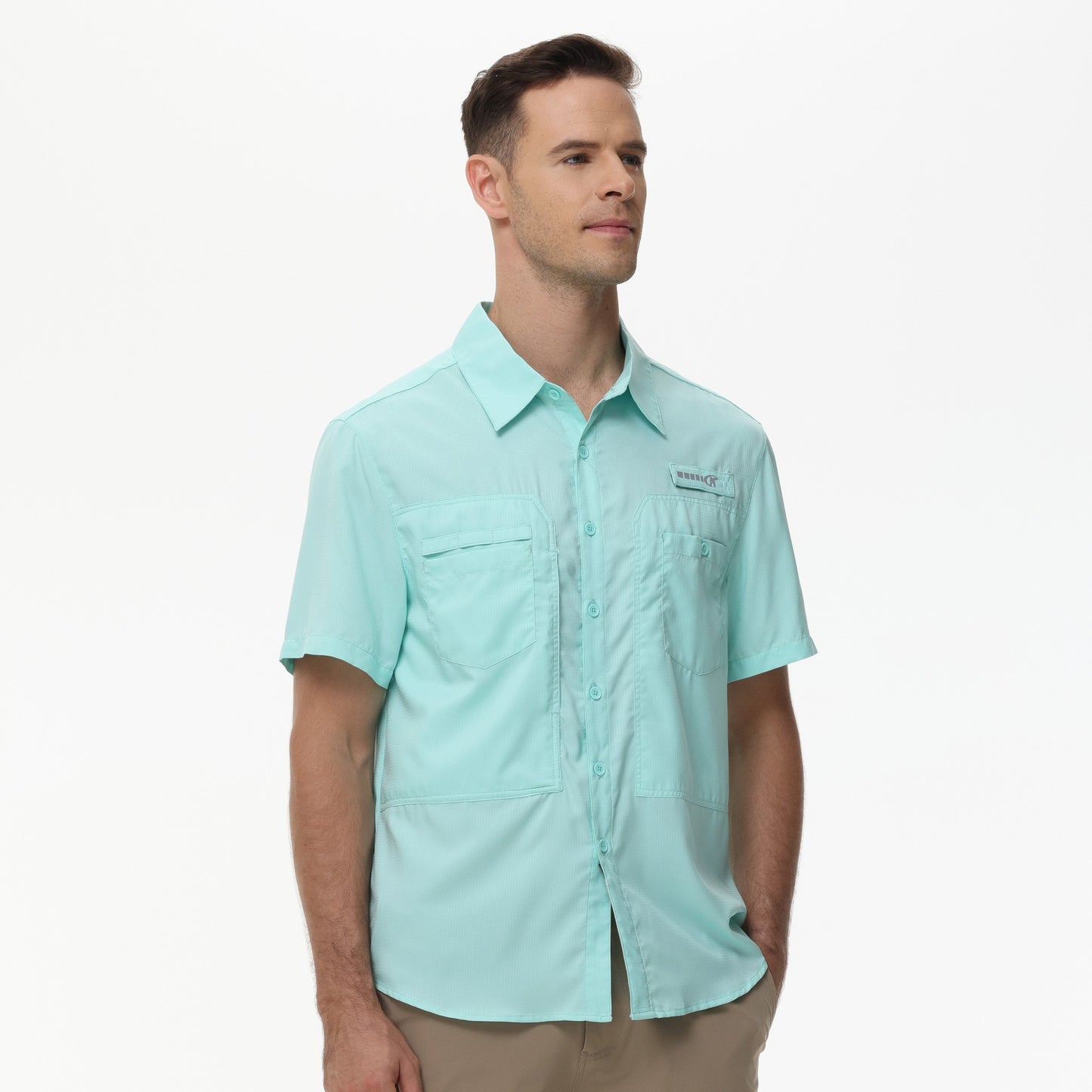 Summer Men's UPF 50+ Fishing Shirts, Casual Breathable Short Sleeve Cargo Fishing Shirt, Button Down Tactical Shirts Blouse