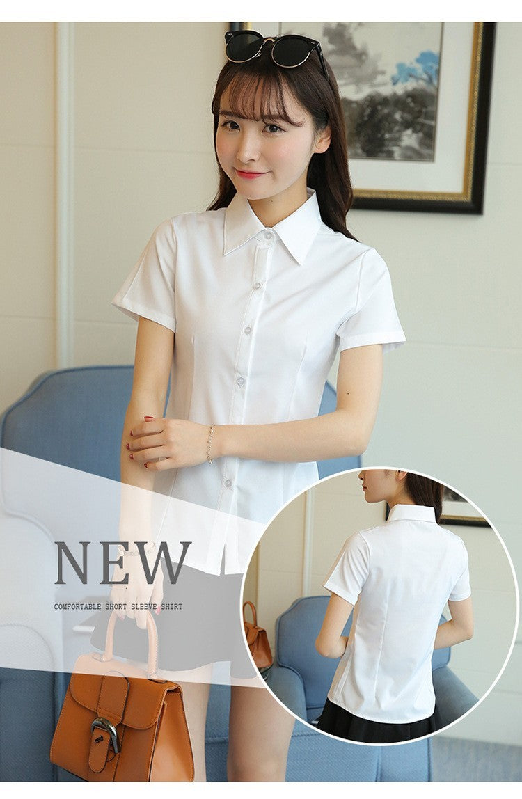 Korean Fashion White Shirt Women Autumn Short Sleeve Blouse Slim Office Lady Tops Women's Shirt S-5XL Student Shirt Women's Wear