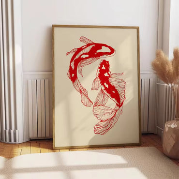 1 poster wall decoration poster wall art vintage red koi poster canvas painting wall art living room office decoration frameless