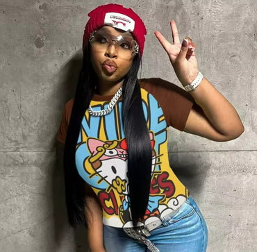 2025 New Hello Kitty T-shirt Anime Sanrio Fashion Short Tops Y2k Summer Cute Tees Cartoon Print High Street Women's Short Sleeve