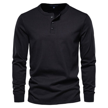 AIOPESON Men's Long Sleeve Button Down T-Shirts Autumn Henley Collar Casual High Quality 100% Cotton Crew Neck Mens T Shirts