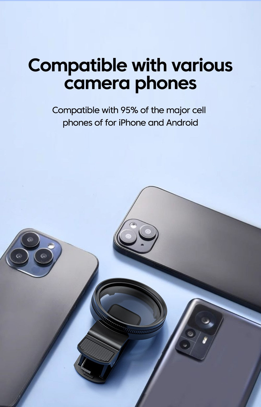 Filtro CPL Universal 52 mm com clipe para celulares iPhone Samsung
