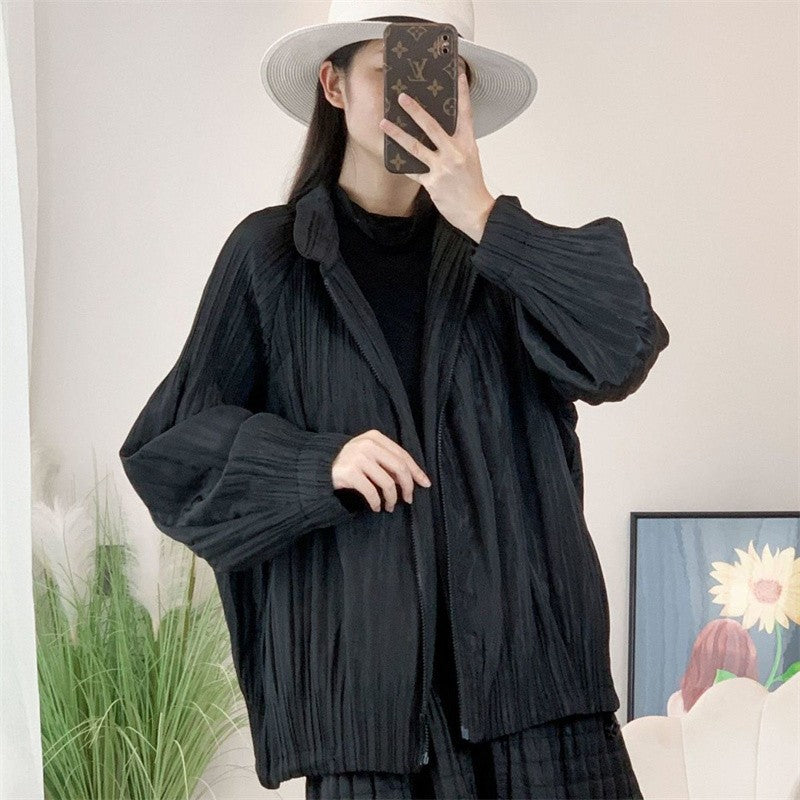 Miyake Wind Pleated Fashion High-end Fashion Commuter Women's Long-sleeved Short Wind-resistant Warm Coat Cotton-Padded Clothes