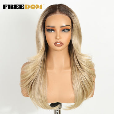 FREEDOM Synthetic Lace Front Wigs For Women 20 Inch Ombre Blonde Wavy Layered Wig 6X4 Pre Plucked Wear And Go Glueless Lace Wigs