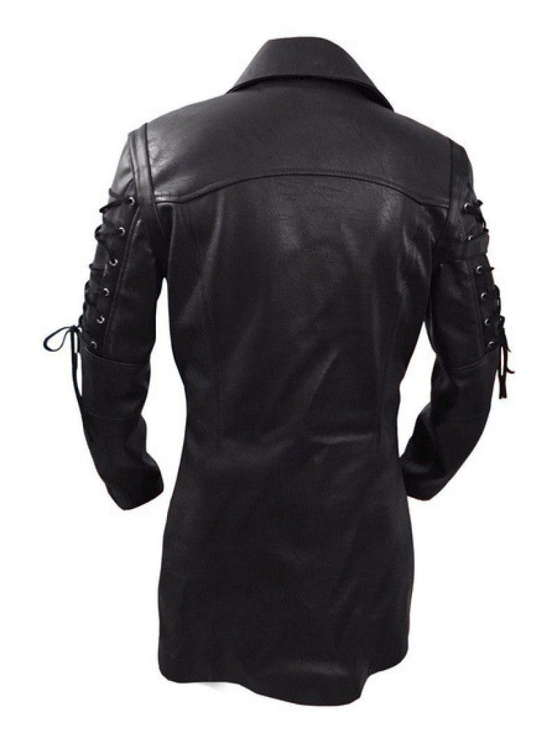Fashion Black Pu Leather Trench Coat Men Winter Gothic Steampunk Leather Motorcycle Jacket Male Outwear EU Size XXXXXL
