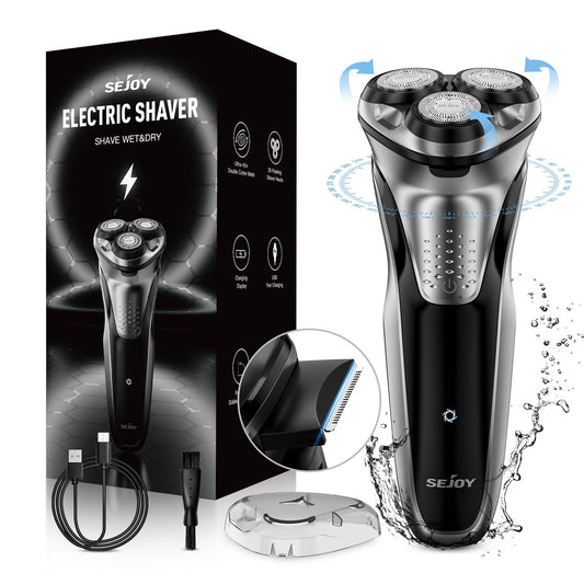 Sejoy Electric Shaver for Men 3D Floating Wet Dry Rotary Shaving Machine Rechargeable Hair Trimmer Waterproof Razor