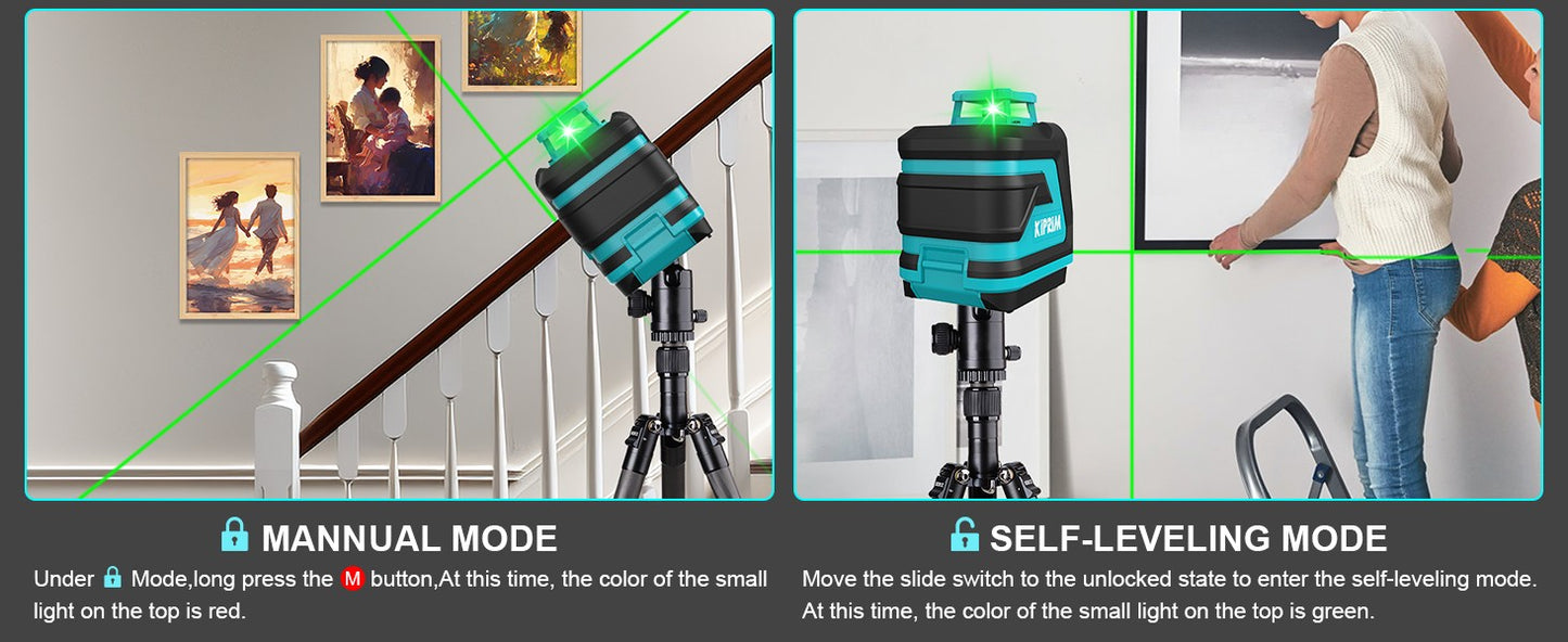 Kiprim Nível a Laser 2 Linhas/5 Linhas Nível de Nivelamento Automático 360 Ferramenta de Construção Equipamento de Luz Verde Laser Profissional Cruzado