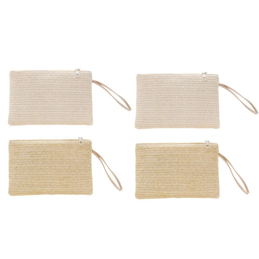 Women Girls Fashion Clutch Solid Straw Wristlet Bag Ladies Beach Summer Handbags Purse Daily Money Coin Phone Card Bag