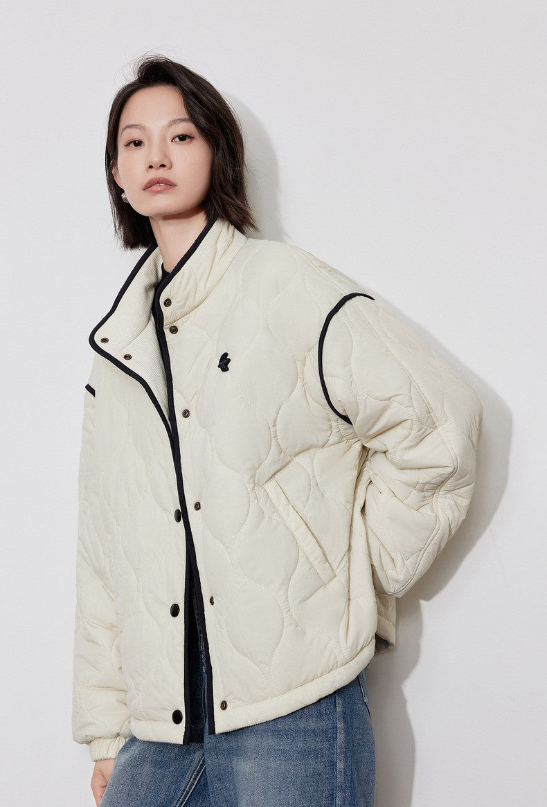TOYOUTH Women Thick Cotton Coat 2024 Winter Long Sleeve Lapel Collar Contrasting Color Splicing Elegant Outwear Jacket Coat