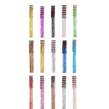 Color bright silk clip seamless hair extensions glitter gold silk dazzling laser wire color strips synthetic wigs