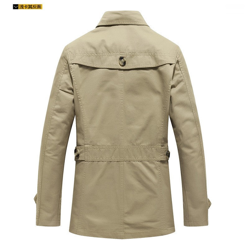 Men's Spring and Autumn New Fashion Casual Cotton Trench Coat, Solid Color Lapel Single-breasted Mid-long Splicing Trench Coat