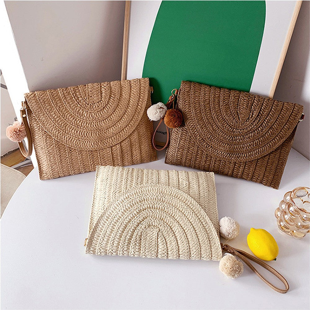 Handmade Ladies Straw Woven Bags Women Summer Holiday Beach Casual Clutch Purse Elegant Shoulder Handbag Raffia Envelope Wallets