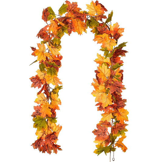 1/2Pcs 175cm Artificial Fall Maple Leaf Garland Fake Plants Autumn Decor Leaves Vine for Thanksgiving Halloween Decoration Gifts