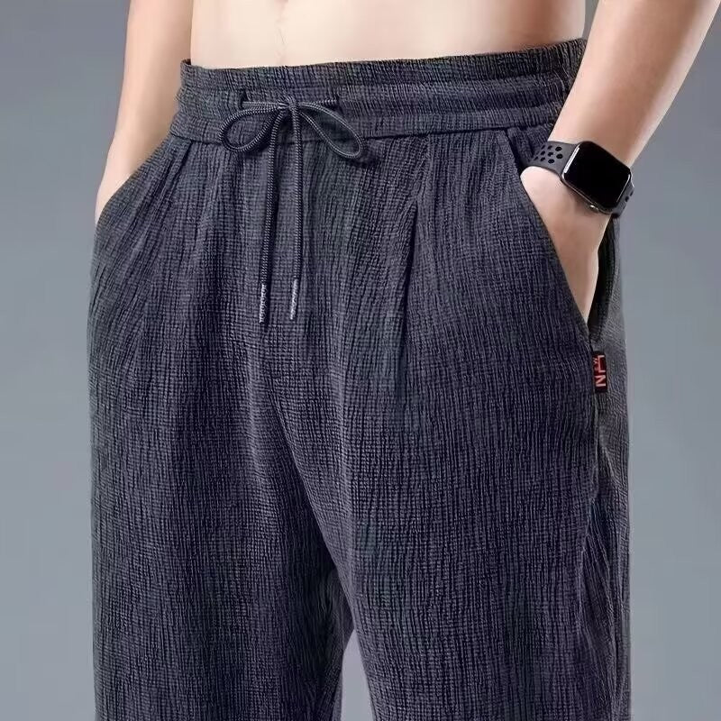 Summer Nine-minute Pants Ultra-thin Section Ice Silk Cool Trend Loose Cotton Linen Casual Pants Straight Linen Pants Men Summer