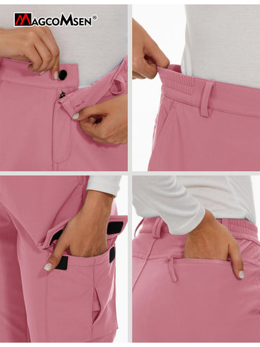 MAGCOMSEN Women's Softshell Pants Fleece Lined Winter Hiking Ladies Pants Snow Ski Trousers Waterproof Ripstop Warm Cargo Pants