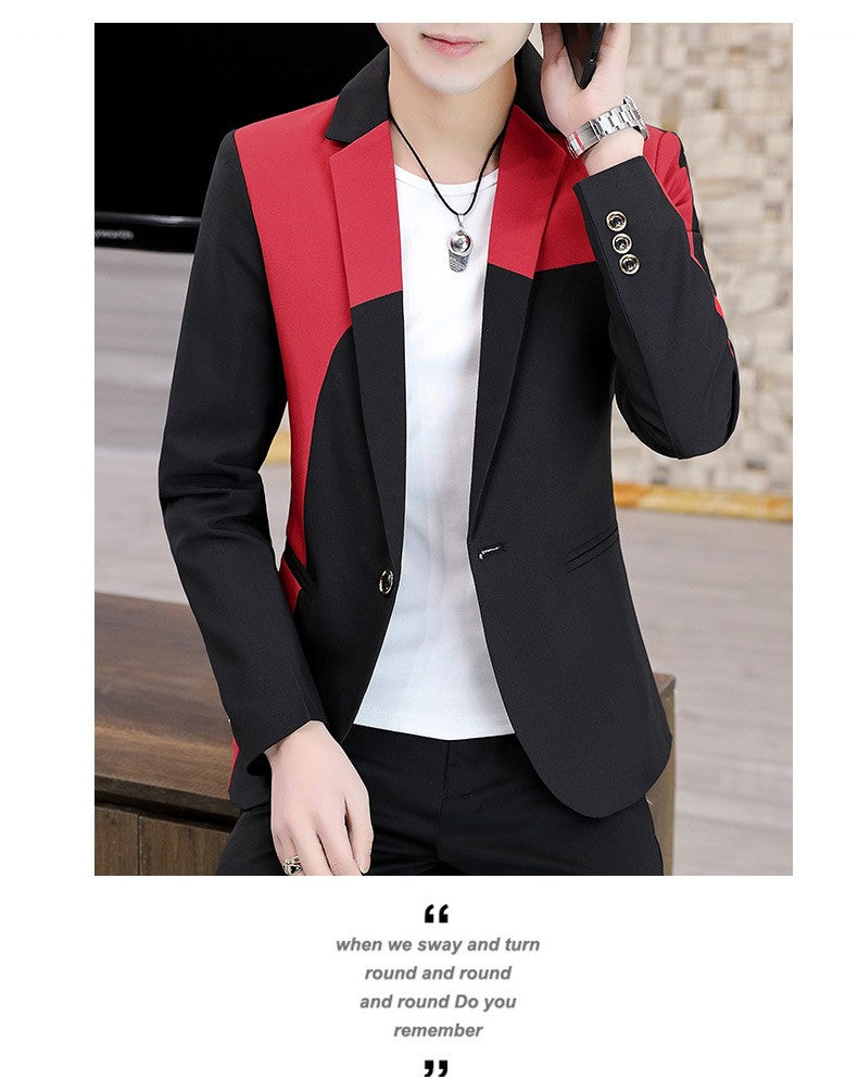 Blazer Men's Fashion Gentleman Business Outdoor Travel Color Matching Wedding Slim-fit Korean Trend Handsome Youth Casual Blazer