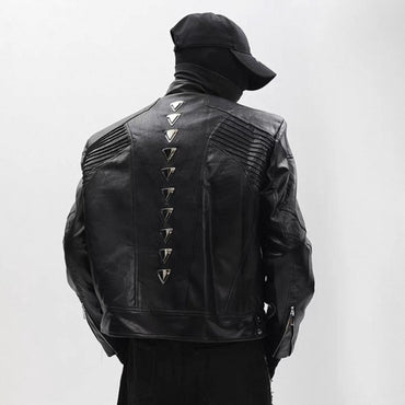 FEWQ Niche Design Men's PU Leather Coats Stand Collar Solid Color Zipper Metal Design Shoulder Pads Male Short Jacket 24K5931