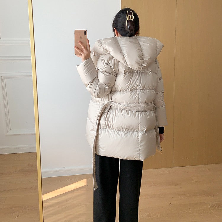 2025 Winter Women's Down Jackets Ultra Light Warm Cusual Coat Female Puffer Jacket With Belt Plus Size Hooded Short Parka
