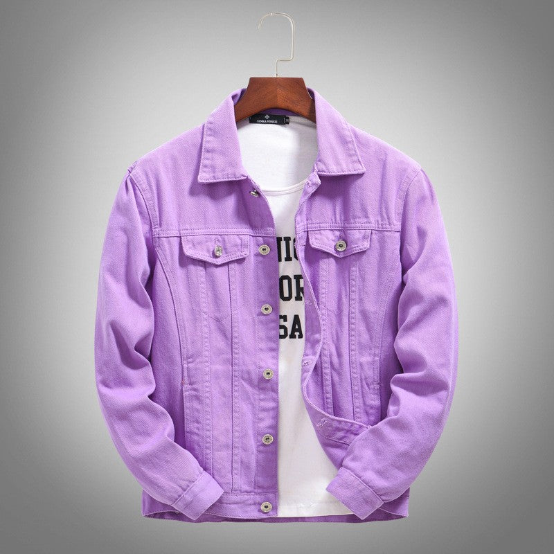 2025 Hot Sale Men's Casual Denim Jacket Korean Style Loose Cotton Handsome Tops Trend Orange Lapel Hip Hop Jean Jacket Plus Size
