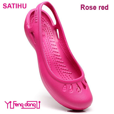 Certified Satihu Summer New Lightweight Anti Slip Hole Shoes Clog For Women's Flat Bottom Sandals Nurse Outdoor Beach Jelly
