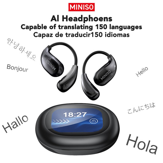 Miniso MS189 AI Translation Bluetooth Earphones Sports Wireless Headset LCD Color Touch Screen 8-Hour Battery Life Stereo Bass