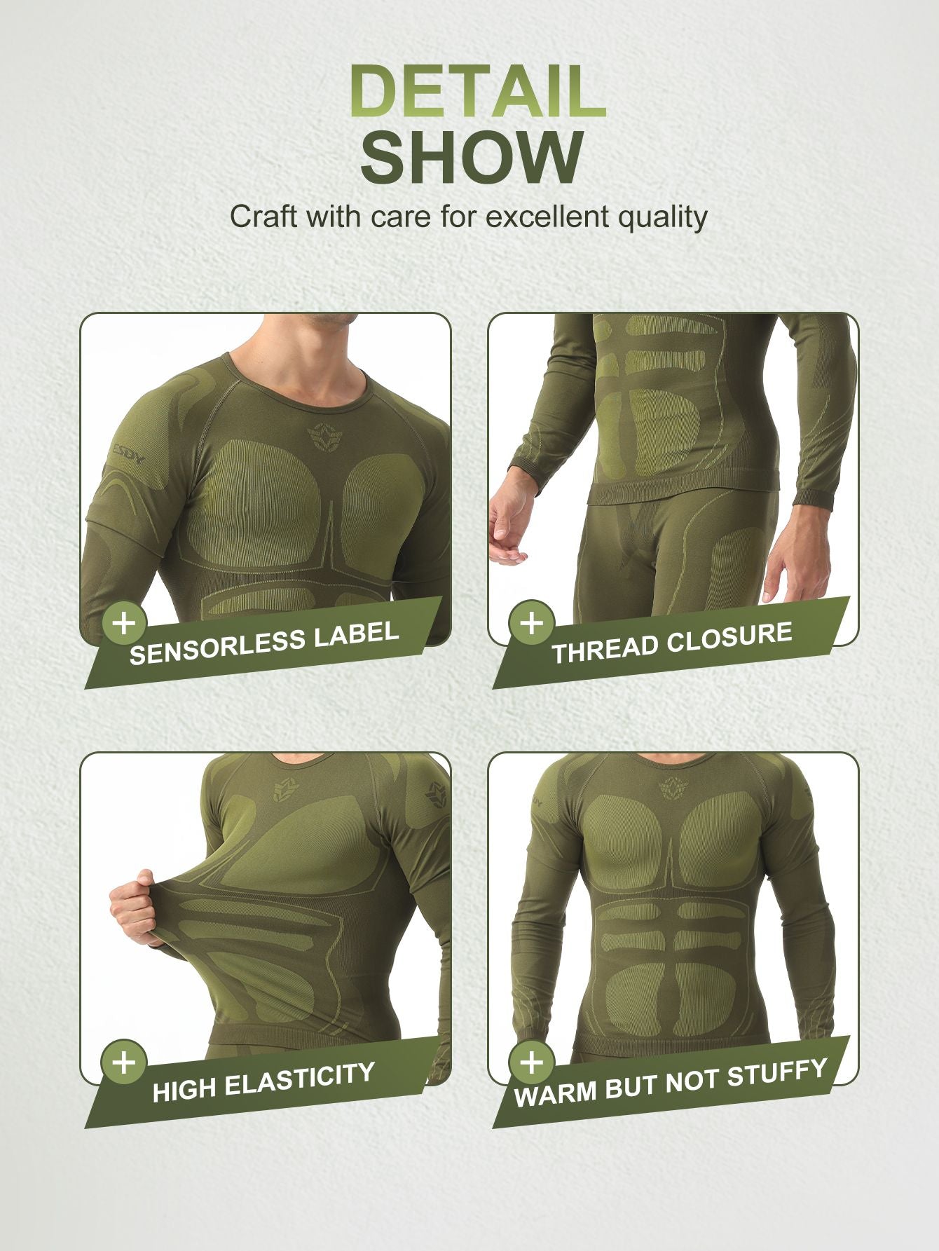 Esdy Men's Thermal Underwear Set Seamless Seamless Self-Heating Warmth Locking Thickened Underwear Yoga Mountaineering Hiking Ski Sports Base Set